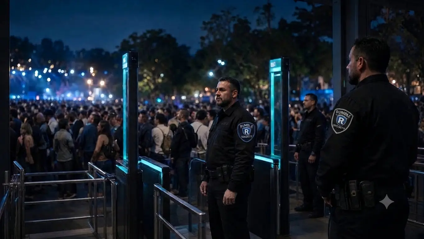 Event security team at a venue entrance before doors open